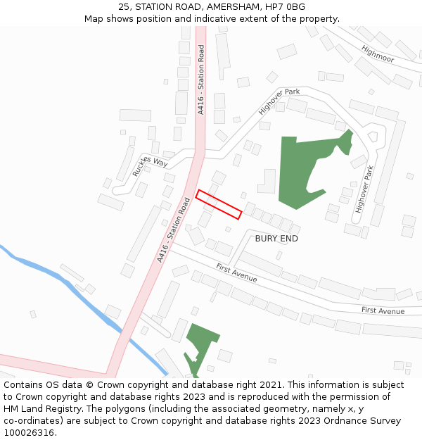 25, STATION ROAD, AMERSHAM, HP7 0BG: Location map and indicative extent of plot