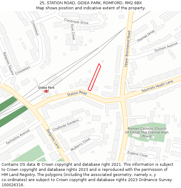 25, STATION ROAD, GIDEA PARK, ROMFORD, RM2 6BX: Location map and indicative extent of plot