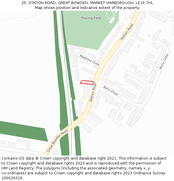 25, STATION ROAD, GREAT BOWDEN, MARKET HARBOROUGH, LE16 7HL: Location map and indicative extent of plot