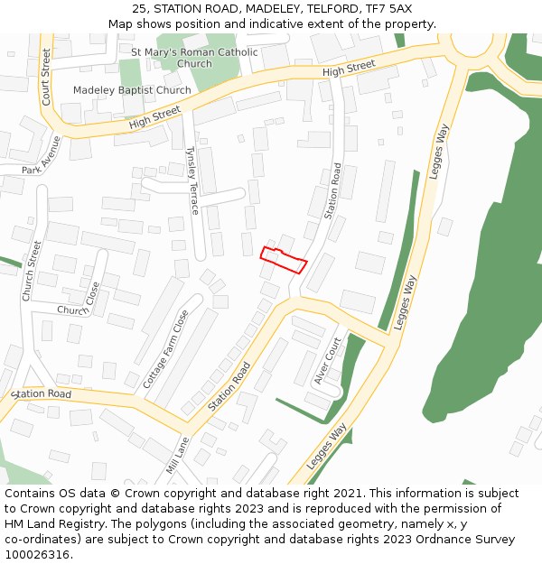 25, STATION ROAD, MADELEY, TELFORD, TF7 5AX: Location map and indicative extent of plot