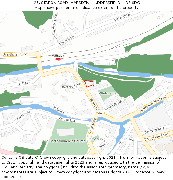 25, STATION ROAD, MARSDEN, HUDDERSFIELD, HD7 6DG: Location map and indicative extent of plot