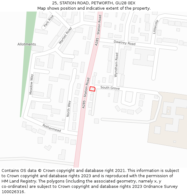 25, STATION ROAD, PETWORTH, GU28 0EX: Location map and indicative extent of plot