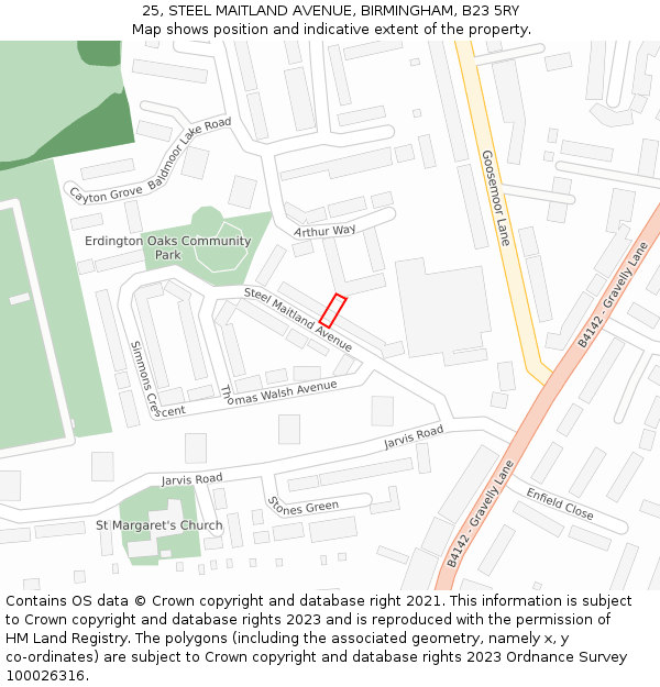 25, STEEL MAITLAND AVENUE, BIRMINGHAM, B23 5RY: Location map and indicative extent of plot