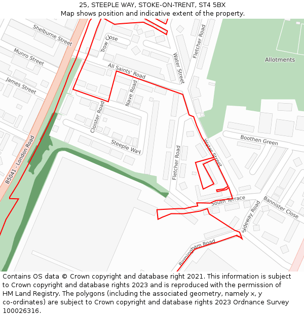 25, STEEPLE WAY, STOKE-ON-TRENT, ST4 5BX: Location map and indicative extent of plot