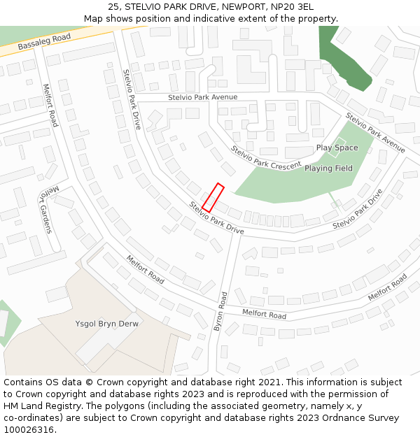 25, STELVIO PARK DRIVE, NEWPORT, NP20 3EL: Location map and indicative extent of plot