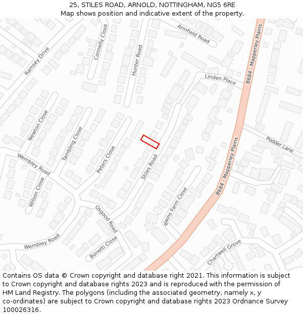 25, STILES ROAD, ARNOLD, NOTTINGHAM, NG5 6RE: Location map and indicative extent of plot