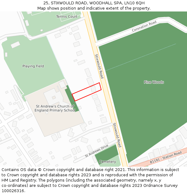 25, STIXWOULD ROAD, WOODHALL SPA, LN10 6QH: Location map and indicative extent of plot