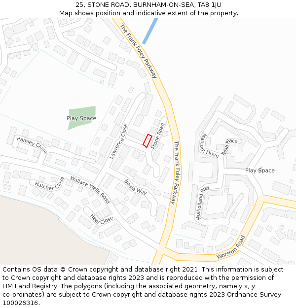 25, STONE ROAD, BURNHAM-ON-SEA, TA8 1JU: Location map and indicative extent of plot