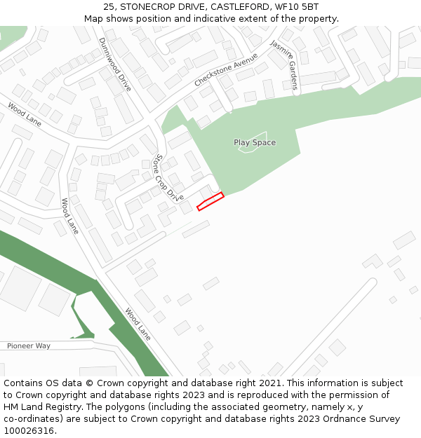 25, STONECROP DRIVE, CASTLEFORD, WF10 5BT: Location map and indicative extent of plot