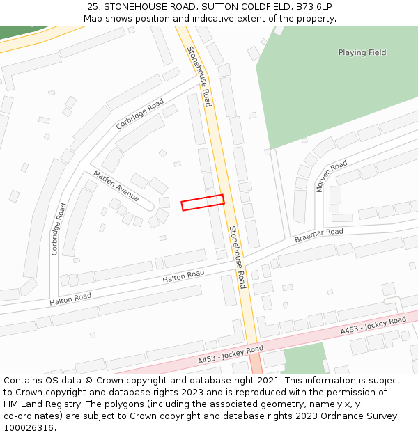 25, STONEHOUSE ROAD, SUTTON COLDFIELD, B73 6LP: Location map and indicative extent of plot