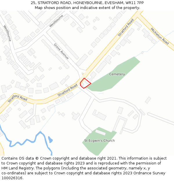 25, STRATFORD ROAD, HONEYBOURNE, EVESHAM, WR11 7PP: Location map and indicative extent of plot