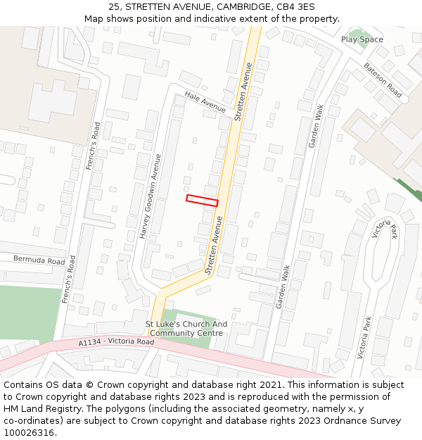 25, STRETTEN AVENUE, CAMBRIDGE, CB4 3ES: Location map and indicative extent of plot