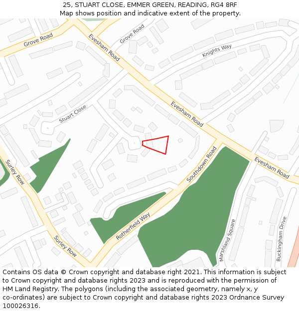 25, STUART CLOSE, EMMER GREEN, READING, RG4 8RF: Location map and indicative extent of plot