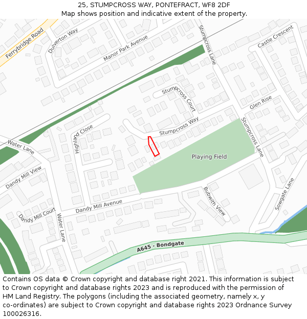 25, STUMPCROSS WAY, PONTEFRACT, WF8 2DF: Location map and indicative extent of plot