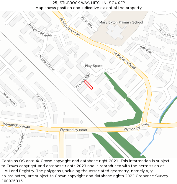 25, STURROCK WAY, HITCHIN, SG4 0EP: Location map and indicative extent of plot