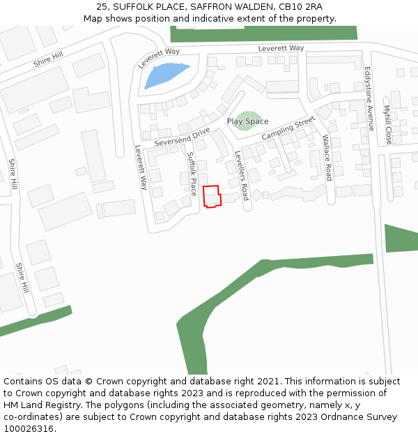25, SUFFOLK PLACE, SAFFRON WALDEN, CB10 2RA: Location map and indicative extent of plot