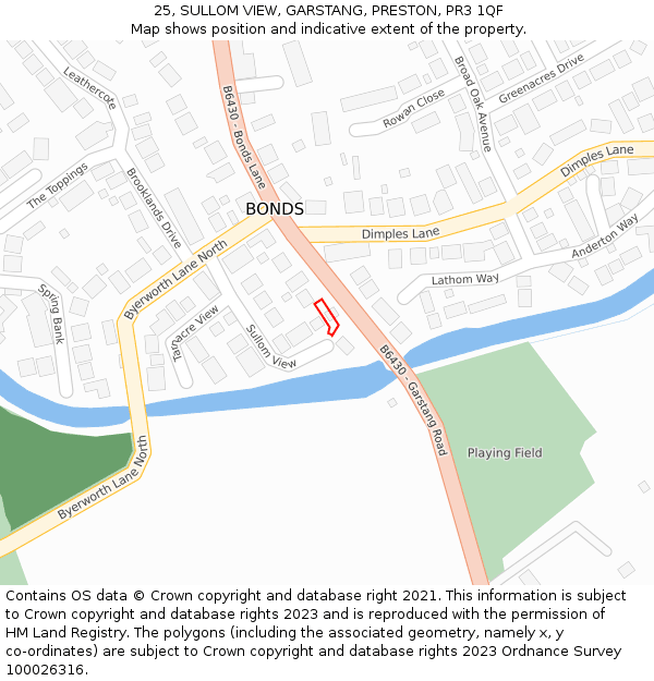 25, SULLOM VIEW, GARSTANG, PRESTON, PR3 1QF: Location map and indicative extent of plot