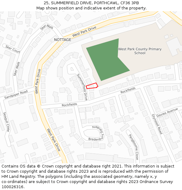 25, SUMMERFIELD DRIVE, PORTHCAWL, CF36 3PB: Location map and indicative extent of plot