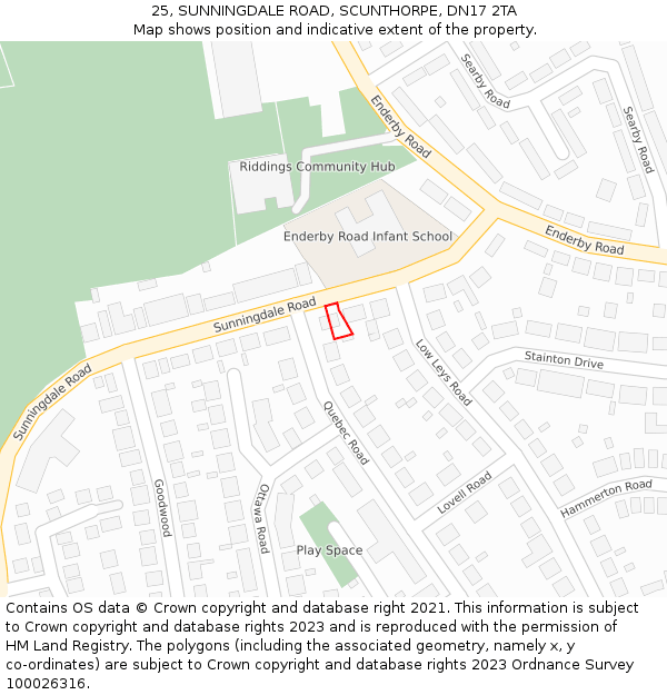 25, SUNNINGDALE ROAD, SCUNTHORPE, DN17 2TA: Location map and indicative extent of plot