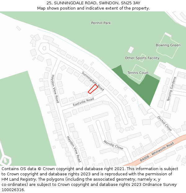 25, SUNNINGDALE ROAD, SWINDON, SN25 3AY: Location map and indicative extent of plot