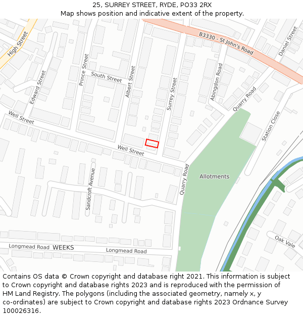 25, SURREY STREET, RYDE, PO33 2RX: Location map and indicative extent of plot