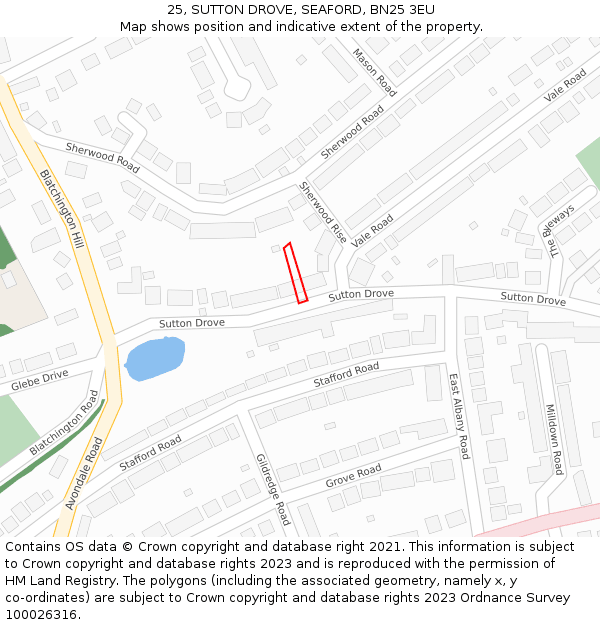 25, SUTTON DROVE, SEAFORD, BN25 3EU: Location map and indicative extent of plot