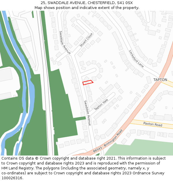 25, SWADDALE AVENUE, CHESTERFIELD, S41 0SX: Location map and indicative extent of plot