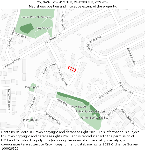 25, SWALLOW AVENUE, WHITSTABLE, CT5 4TW: Location map and indicative extent of plot