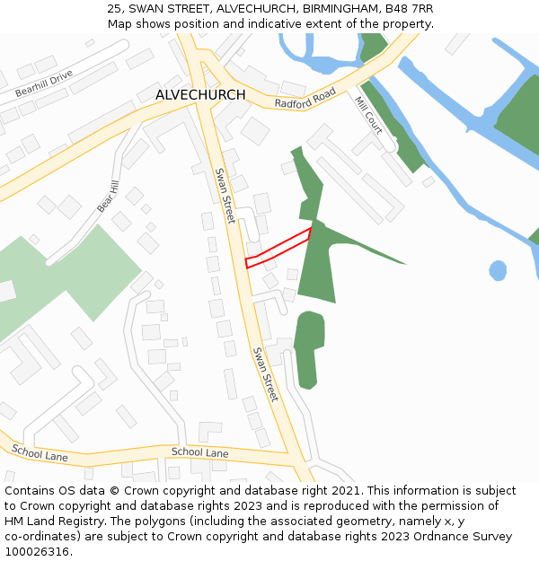 25, SWAN STREET, ALVECHURCH, BIRMINGHAM, B48 7RR: Location map and indicative extent of plot