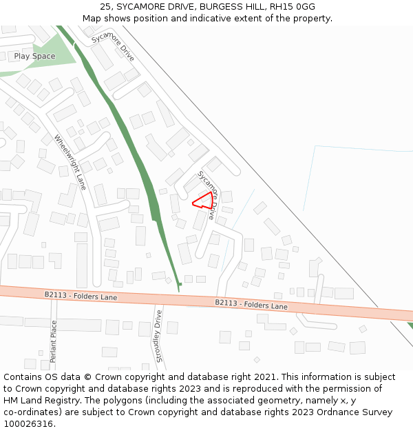 25, SYCAMORE DRIVE, BURGESS HILL, RH15 0GG: Location map and indicative extent of plot