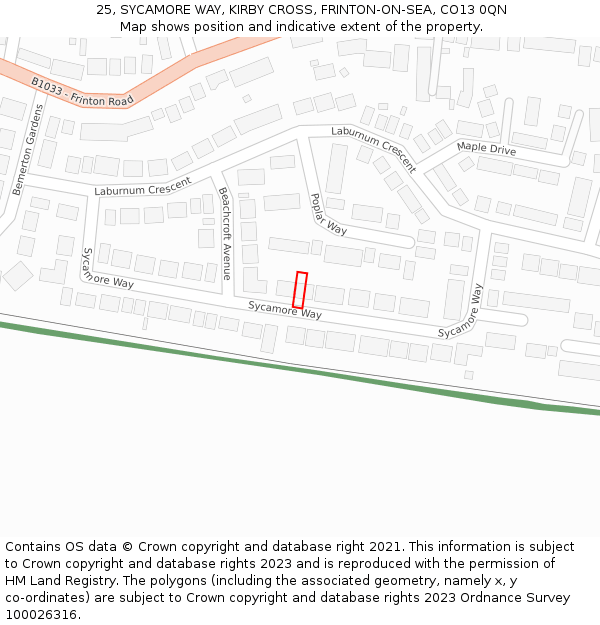 25, SYCAMORE WAY, KIRBY CROSS, FRINTON-ON-SEA, CO13 0QN: Location map and indicative extent of plot