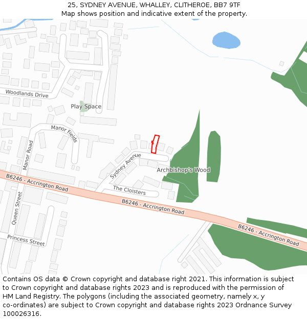 25, SYDNEY AVENUE, WHALLEY, CLITHEROE, BB7 9TF: Location map and indicative extent of plot