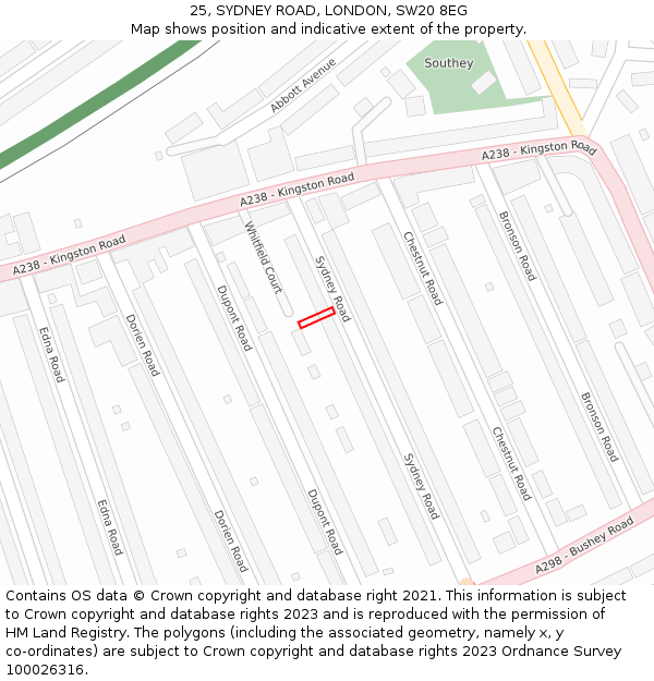 25, SYDNEY ROAD, LONDON, SW20 8EG: Location map and indicative extent of plot