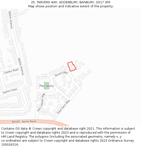 25, TARVERS WAY, ADDERBURY, BANBURY, OX17 3FR: Location map and indicative extent of plot