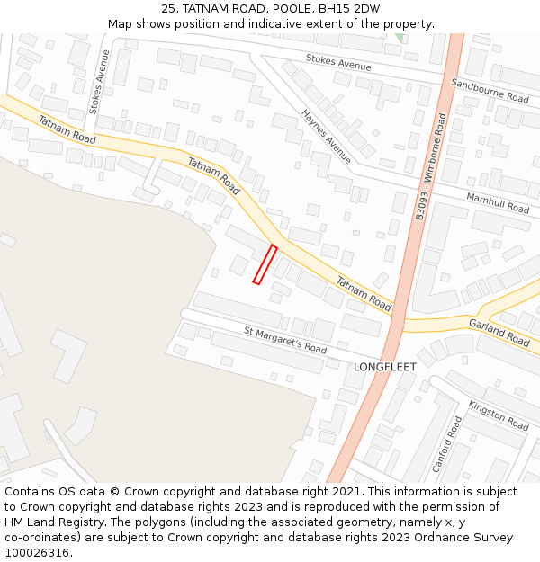 25, TATNAM ROAD, POOLE, BH15 2DW: Location map and indicative extent of plot