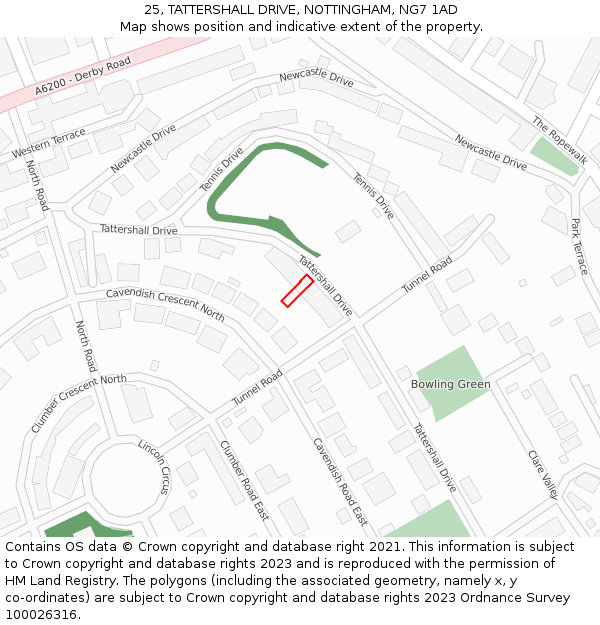25, TATTERSHALL DRIVE, NOTTINGHAM, NG7 1AD: Location map and indicative extent of plot