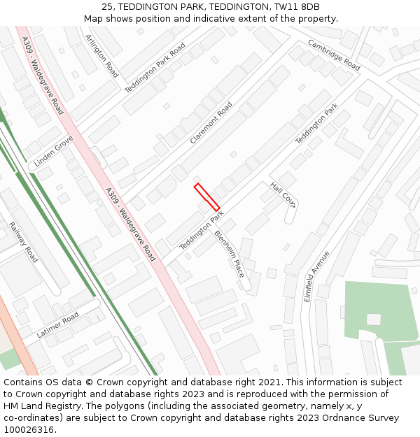 25, TEDDINGTON PARK, TEDDINGTON, TW11 8DB: Location map and indicative extent of plot