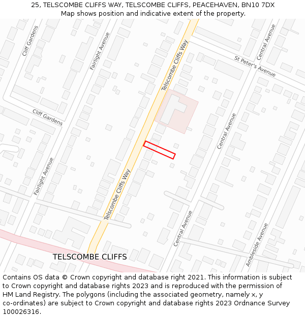 25, TELSCOMBE CLIFFS WAY, TELSCOMBE CLIFFS, PEACEHAVEN, BN10 7DX: Location map and indicative extent of plot