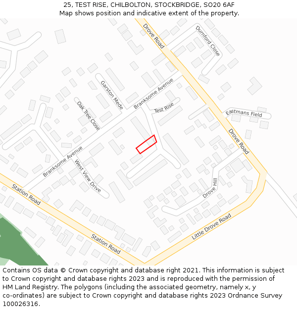 25, TEST RISE, CHILBOLTON, STOCKBRIDGE, SO20 6AF: Location map and indicative extent of plot