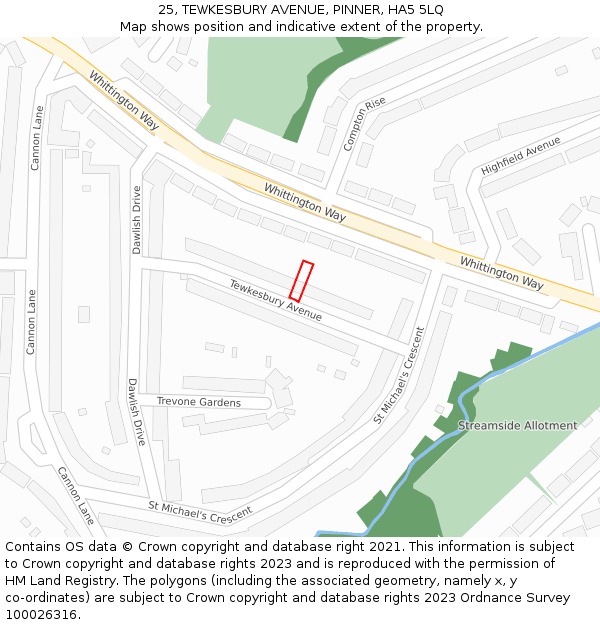 25, TEWKESBURY AVENUE, PINNER, HA5 5LQ: Location map and indicative extent of plot