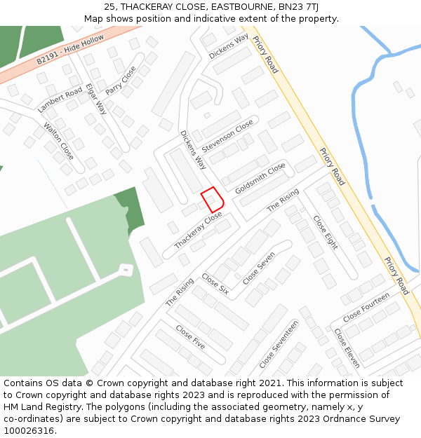 25, THACKERAY CLOSE, EASTBOURNE, BN23 7TJ: Location map and indicative extent of plot