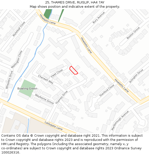 25, THAMES DRIVE, RUISLIP, HA4 7AY: Location map and indicative extent of plot