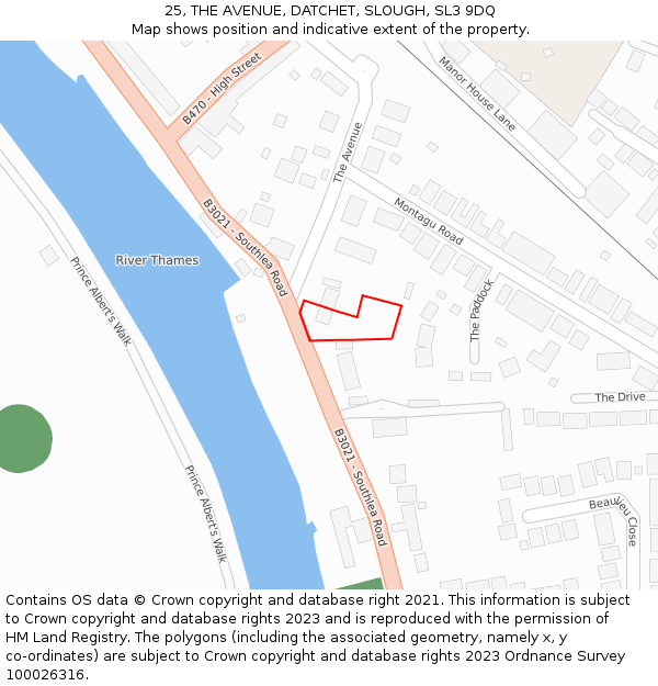 25, THE AVENUE, DATCHET, SLOUGH, SL3 9DQ: Location map and indicative extent of plot