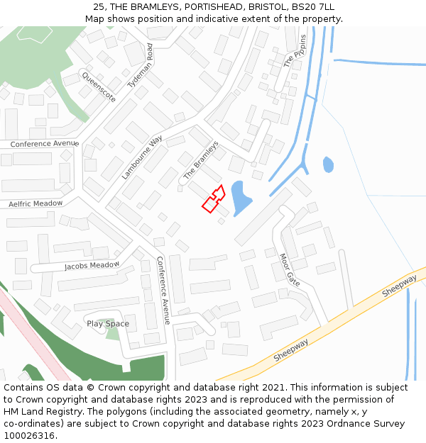 25, THE BRAMLEYS, PORTISHEAD, BRISTOL, BS20 7LL: Location map and indicative extent of plot