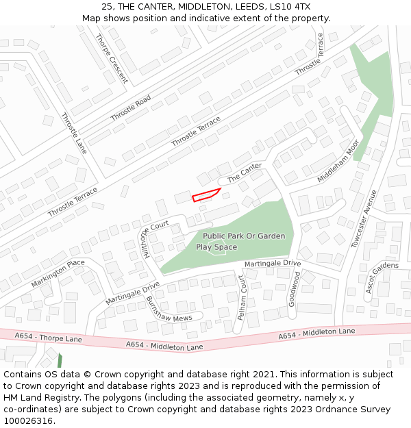 25, THE CANTER, MIDDLETON, LEEDS, LS10 4TX: Location map and indicative extent of plot