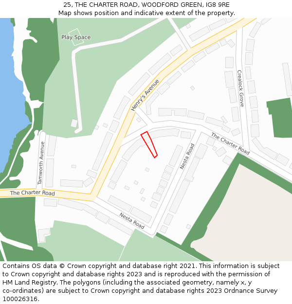 25, THE CHARTER ROAD, WOODFORD GREEN, IG8 9RE: Location map and indicative extent of plot