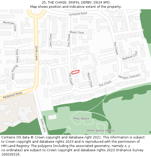 25, THE CHASE, SINFIN, DERBY, DE24 9PD: Location map and indicative extent of plot