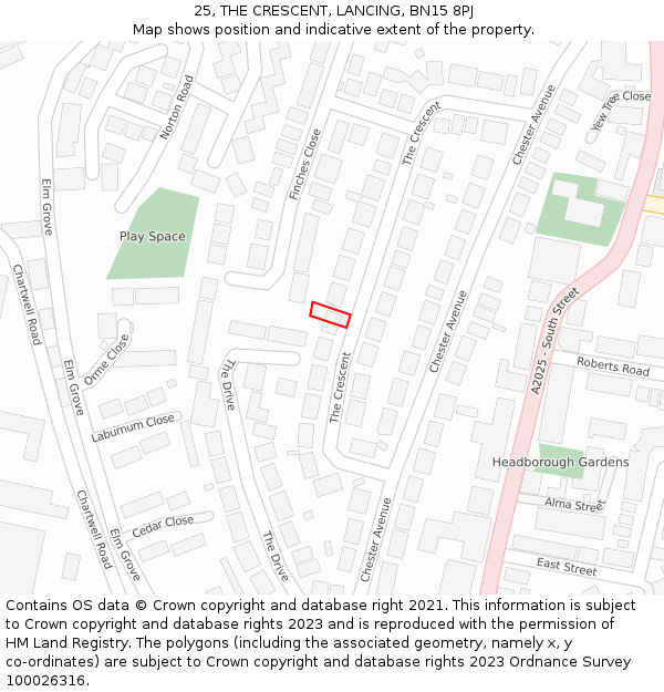 25, THE CRESCENT, LANCING, BN15 8PJ: Location map and indicative extent of plot