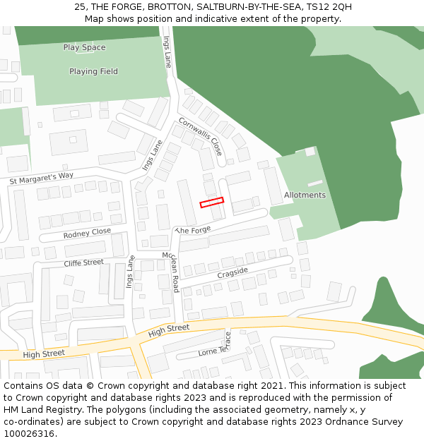 25, THE FORGE, BROTTON, SALTBURN-BY-THE-SEA, TS12 2QH: Location map and indicative extent of plot