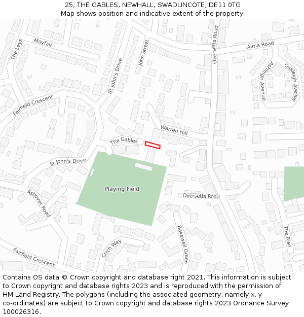 25, THE GABLES, NEWHALL, SWADLINCOTE, DE11 0TG: Location map and indicative extent of plot